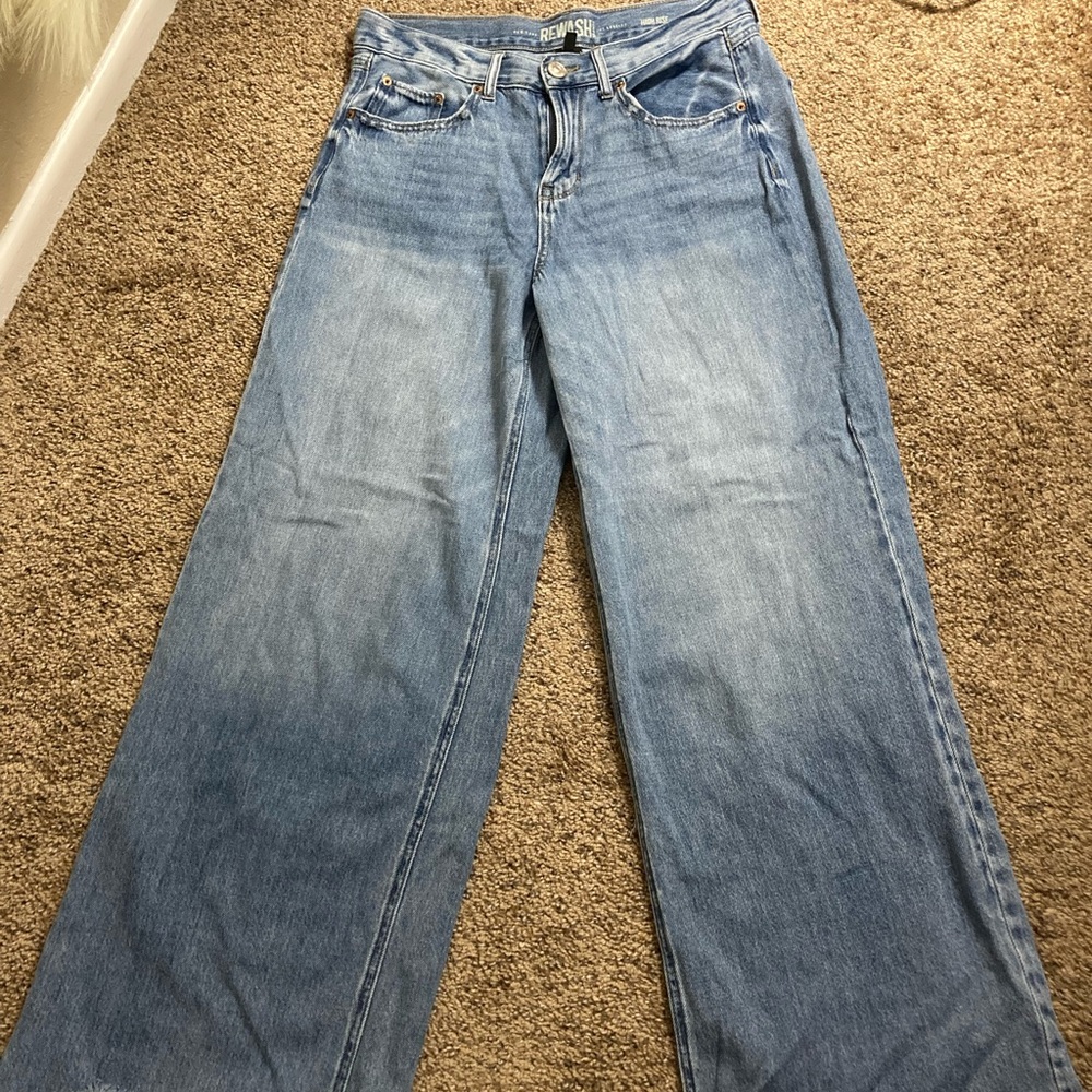 Women's high rise wide leg distressed bottom blue  Jeans